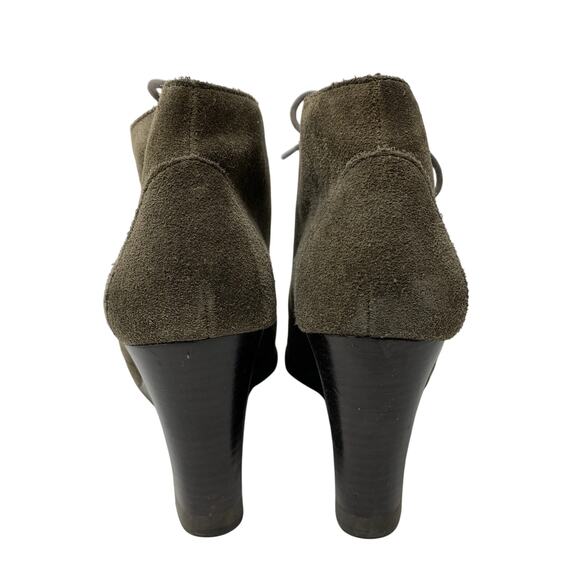 Franco Sarto Wedge Heel Ankle Booties Womens Size 8 Dark Olive Suede Leather - Picture 4 of 8
